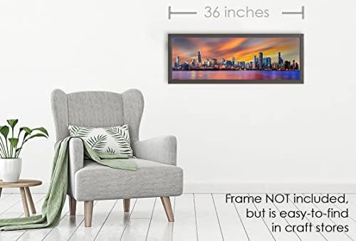 Skyline de Chicago 2021 Dusk Poster sem moldura Cartaz de cor do centro de 11,75 polegadas x 36 polegadas de arquivo panorama fotográfico panorama