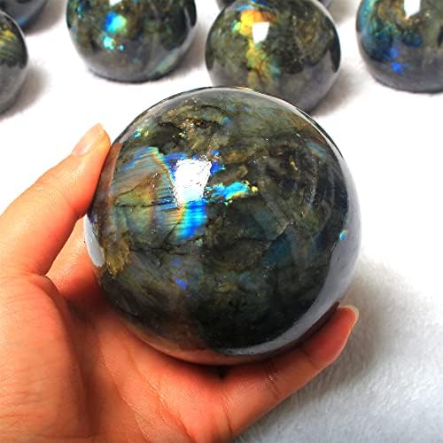 MTD GEM GEM NATURAL LABRIdorite Sphere Rock Quartz Crystal Ball Healing Ornament Specimen + Pedestal