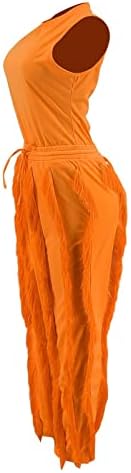 Vakkest feminino roupas de 2 peças mangas tanques de mangas top alta cintura franja calça longa borlas casuais calças de