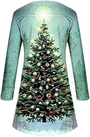 Mulheres Midi Shirt Dress Christmas 3D Impressão de mangas compridas Y2K Rockabilly Holiday Beach Casual Sundress