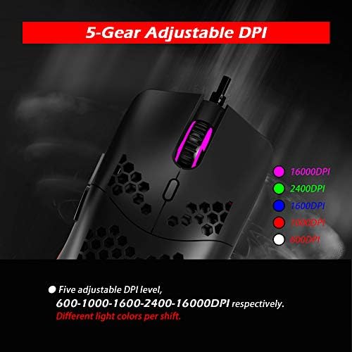 Zlot Honeycomb Gaming Mouse, 65g leve, 3389 Sensor de jogo, max-16000 dpi, aceleração de 50g, 400 ips, 2020 edição programável