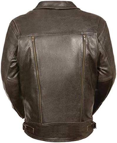 Jaqueta de motocicleta de couro marrom retro masculino com bolsos