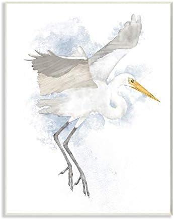 Stuell Industries Stork branco asas abertas ilustração animal ilustração arte de parede, 13 x 19