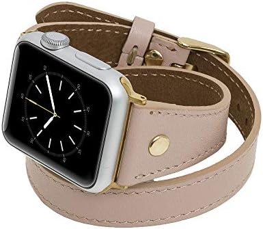 Venito Savona Double Wrap Leather Slim Watch Band w / Gold Stud Compatível com Apple Watch Iwatch Série 1, 2, 3, 4, 5, 6, 7, Se