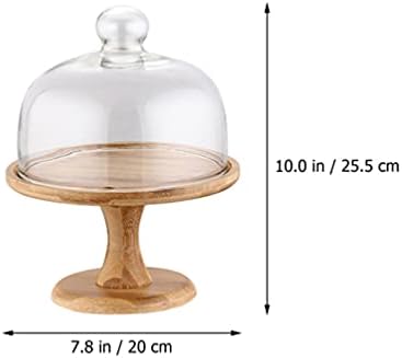 Bandeja de bolo de madeira de hemotão com cúpula de vidro com pé redondo transparente cloche cúpula bolo de bolo servidor