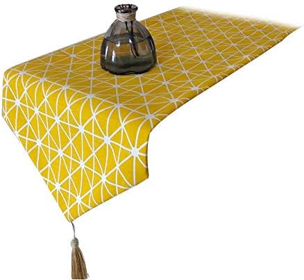 Gentle miaw mesa de mesa de mesa lençóis lenços de cômodos capa superior do armário com borlas 63x12 polegadas, grade amarela