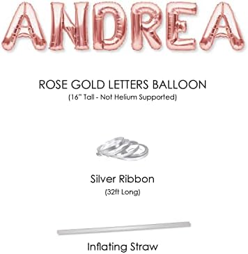 Partyforever Andrea Balon Banner Big 16 polegadas Rose Rose Gold Foil Balloons Nome para mulheres e meninas Decorações