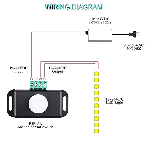 DKARDU 2 PCS 12 V 24 PIR Sensor Motion Sensor Sensor Controlador de interruptor LED ajustável com chave de fenda DC Cabo feminino