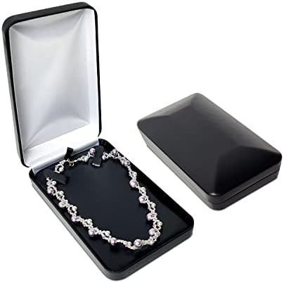 MOOCA Premium Faux Couatherd Metal Caixa de metal para colar, caixa de colar, caixa de presente de jóias, organizador de colar, 4 1/4 W x 7 D x 1 5/8 , cor preta