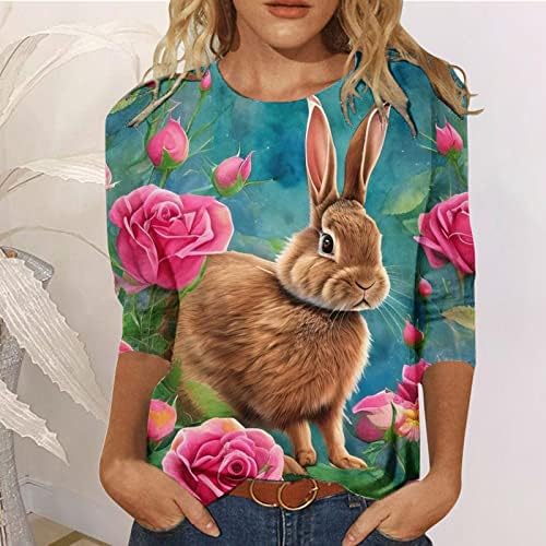 Camisa de coelhinho da Páscoa para mulheres feminino 3/4 manga o pescoço blusa tampo impressão gráfica túnica casual túmula gradiente