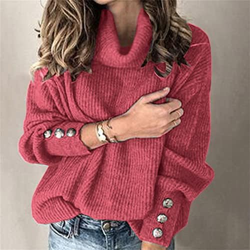 Suéteres femininos pulôver de inverno casual manga longa colarinho alto pescoço alto suéter de malha grossa de malha