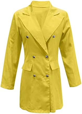 Casa casual feminina fina jaqueta longa e fina de manga comprida botão para baixo, com bolso de bolso no peito Botões blazer
