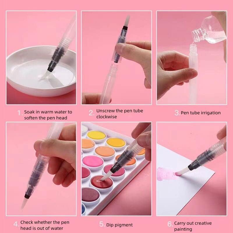 6 peças Crecada de cor de água Conjunto de caneta para marcadores de pintura, marcadores de cores solúveis em água, pigmento em pó ou cores sólidas adequadas para tiro e artistas jovens