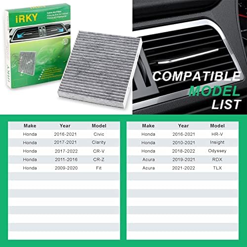 Irky Cabin Filter Air Filter CF11182 CP182 Substituição para Honda Acura Cr-V Civil Civic Cr-Z Odyssey Rdx Tlx Fit HR-V Insight