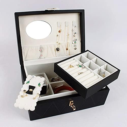 Caixa de armazenamento de jóias de madeira de madeira de camada dupla caixa de joalheria Caixa de anel de anel de colar