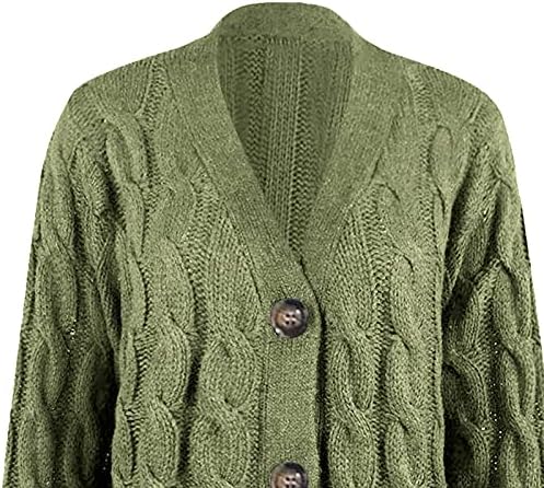Casacos de inverno Nokmopo para mulheres Cardigã de cor de cor de malha comprida com camada de suéter de malha longa com bolso de