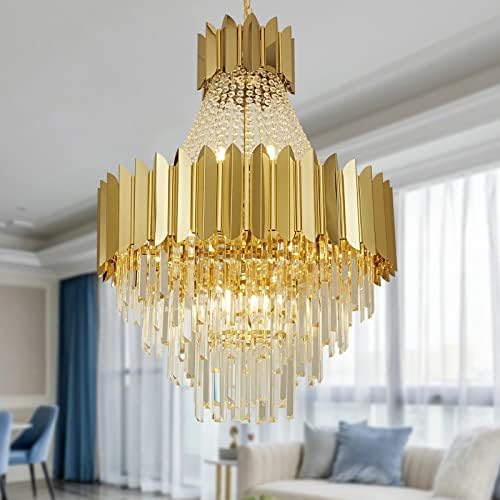 Zirooplus Modern Crystal Candelier Gold, lustre redondo de 24 ”para a sala de jantar K9 Crystal Pinging Illepture para o corredor do quarto da sala do quarto…