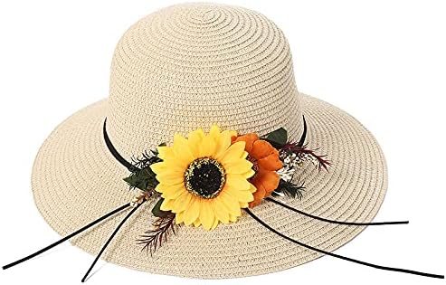 Chapéu de palha de proteção solar ampla da mulher, boné de praia de proteção de verão e capacete de girassol.
