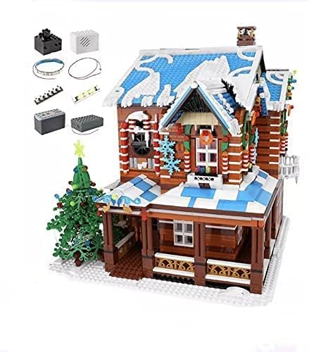 Temático de férias do general Jim - Musical Christmas House Building Blocks Brinqued Toy Building Winter temático conjunto completo com luzes de Natal que trabalham e uma chaminé