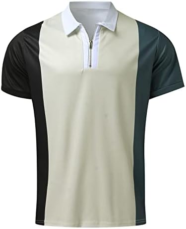 Wabtum Polo camisas para homens com bolso, algodão listrado de algodão listrado Tops de manga curta Slim Fit contrastante blusa casual