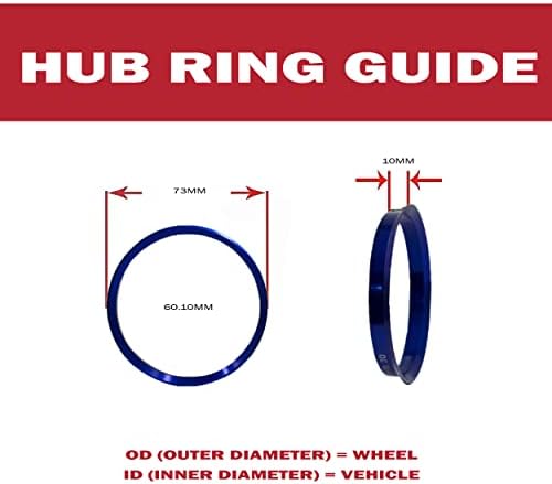 Acessórios para rodas Conjunto de peças de 4 anel centrado no cubo 73mm od a 60,1 mm ID do cubo, metal