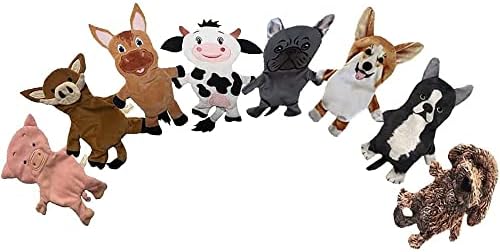 Piggy Poo e Crew Farm Animals e Dog Paper Crinker Squeaker Toys, Pequeno, pacote de 8