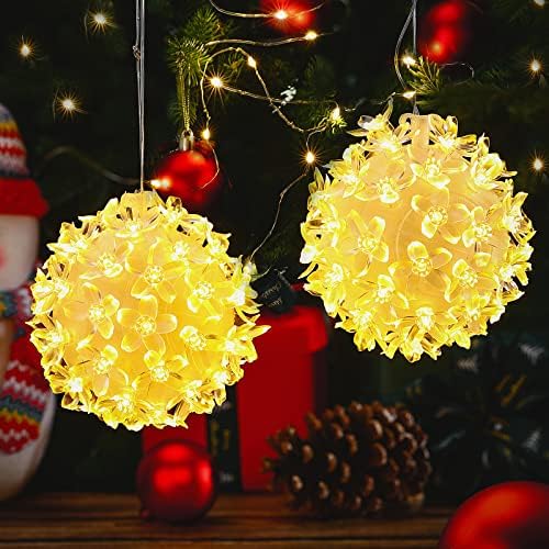JETEC 4 peças 4,3 polegadas esfera de Natal pendurado luz quente Luzes de natal penduradas Bola de cerejeira LED para o