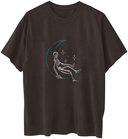 T-shirt de blusa de grandes dimensões para mulheres Skeleton Man Padrão impresso de manga curta tops casuais soltos