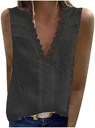 Tops sem mangas femininos v lace de pescoço crochê casual solto ponto suíço tops sólidos camisas de túnica blusas