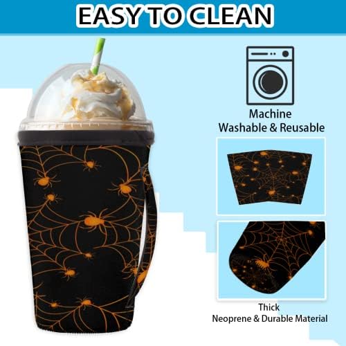 Halloween Spider Web Black reutilizável cafeteira gelada com manga de neoprene para refrigerante, café com leite, chá, bebidas, cerveja