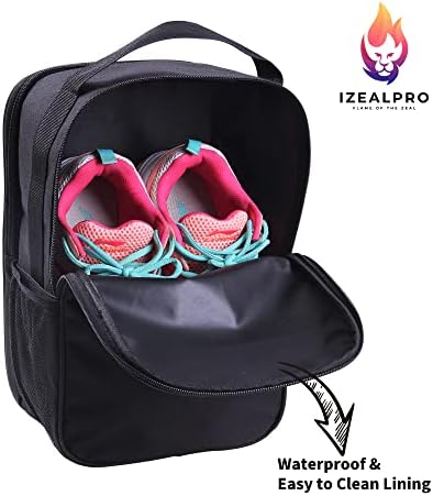 IZEALPRO High Top Sneaker Bag | Bolsa de sapatos para viagem | Tecido impermeável | Vários espaços de armazenamento | Orifício de ventilação | Fino fácil de limpar | 14,3 x 8,2 x 5,9 polegadas, preto