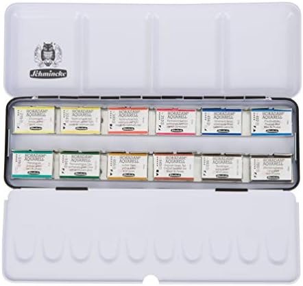 SCHMINCKE - Caixa colorida Horadam® Aquarell Premium com 24 melhores aquarelas, paleta de porcelana, 74524097, caixa