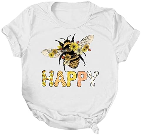 Festival de abelhas femininas Tops de verão de manga curta Funny Bees Cartas impressas T camisetas casuais Pullover solto camisetas