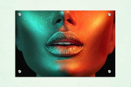 Criptonita acrílica armação de vidro de vidro moderno arte glitter glitter - série de lábios glamourosos - arte de parede acrílica - impressão de fotos de impressão de fotografia - opções de tamanho múltiplo