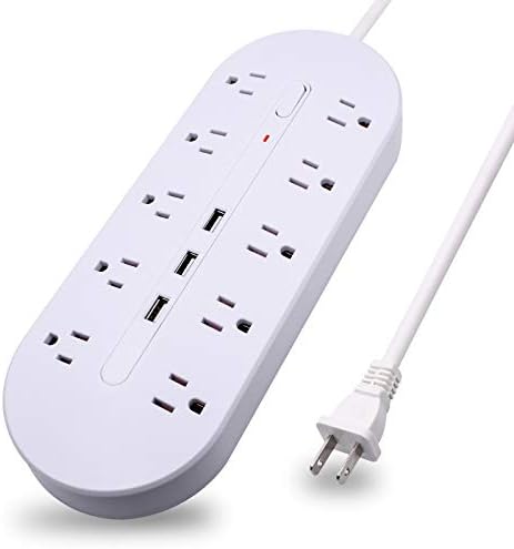 2 Protetor de onda de pimenta de popa Pow Power Branco, polarizado 2 pontas a 3 pontas com 10 lojas ac e 3 portas USB, com plugger