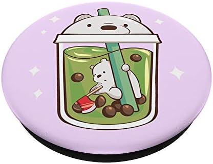 Boba Tea Bubble Tea Milk Tea - Popsockets de urso roxo e branco Popgrip: Grip Swappable para telefone