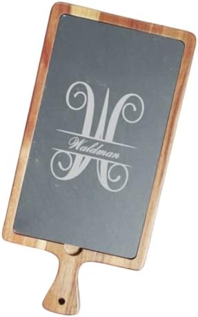 Comfort House Monogrammed Board, bandeja de queijo personalizada, charcutaria - madeira e ardósia M0094