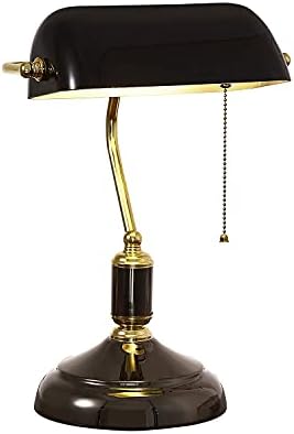 Yeefamons Lâmpada de banqueiros tradicionais, tonalidade de lâmpada preta, com plugue de chave de corrente, luz de