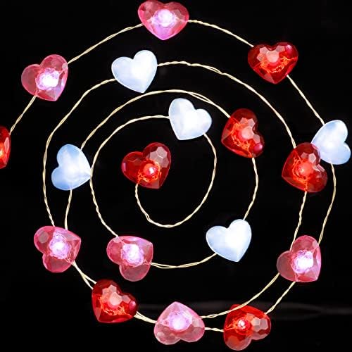 Kaisnova Dia da Mãe 10 pés 40LEDS RED REQUEL Pink Heart Heart Twinkle Fairy Lights Luzes de corda de coração operado com luzes