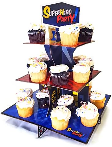 Coolitoys pesado 3 cupcake stand de super -herói favorece cupcake stand para decorações de festas de aniversário