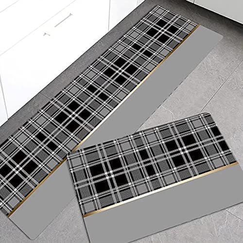 Jianzhihaus xadrez xadrez e tapetes de tapetes de 2 tapete de cozinha lavável na cozinha anti -capa anti -fadiga diatomácea material de cozinha conjunto
