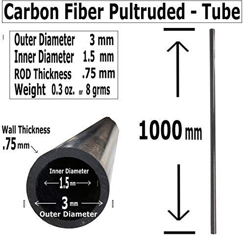 Karbxon - tubo de fibra de carbono - 3 mm x 1,5 mm x 1000 mm - hastes de fibra de carbono oco redondo pultrudadas acabamento
