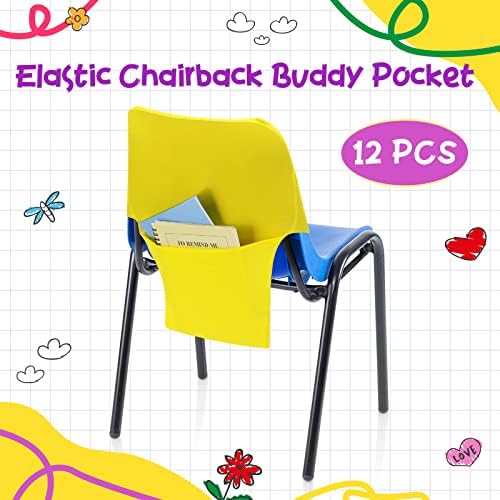 12 peças Cadeirback Buddy Pocket Chart Amarelo salas de aula de aula bolsos de cadeira de aluno Saco de bolso de armazenamento
