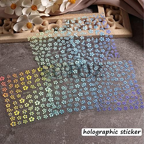Decalques holográficos de adesivos de arte da flor da flor Decalques de unhas de unhas de unhas Branco Festival de primavera