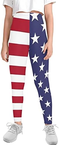 Wanyint American Flag Print Girls Leggings Blue Red Star Stripe Athletic Pants para a corrida de ioga Kids Fitness Workout Capris Jovens Calças Puxadas em Calças de Compressão