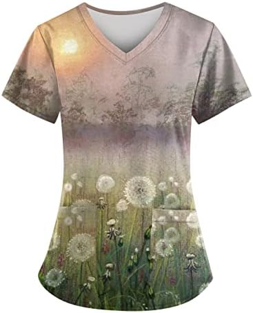 Tshirts impressos para mulheres de manga curta V pescoço de pescoço gráfico Tops tops soltos enfermeiro uniformes de trabalho