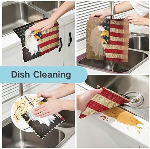 Toalhas de prato Alaza panos de limpeza de cozinha águia careca com panos de bandeira americana de bandeira absorvente