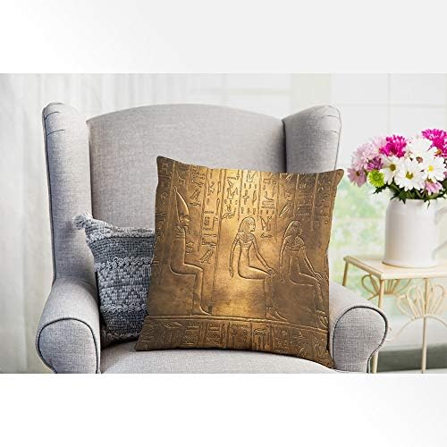 Ekoblabla hieróglifos egípcios capa de travesseiro de arte de ouro antigo símbolo histórico de civilização histórica Caso quadrado de almofada para homens meninos garotas decoração de casa linho de algodão 18x18 polegadas