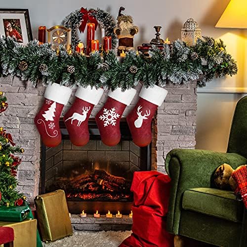 Meias de Natal de 4 peças fane, personagem de natal de estopa de 18 polegadas, trajes personalizados de meias de Natal, meias de Natal penduradas na lareira, decorações de Natal de férias em família