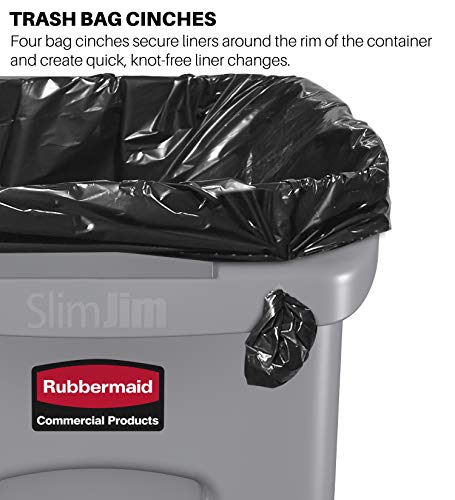 Rubbermaid Produtos comerciais Slim Jim Plástico Lixo/lata de lixo com canais de ventilação, 16 galões, cinza